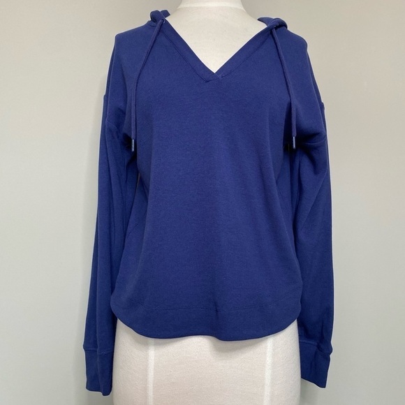 Boden Ellen Blue Soft Jersey Ribbed Hoodie with V-neck, size US 4 - Picture 1 of 12